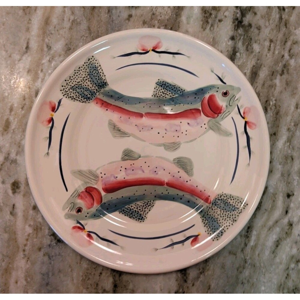 VINTAGE SARAH PETERSON RAINBOW TROUT SERVING PLATE 11” SIGNED CARLISLE HARTSTONE